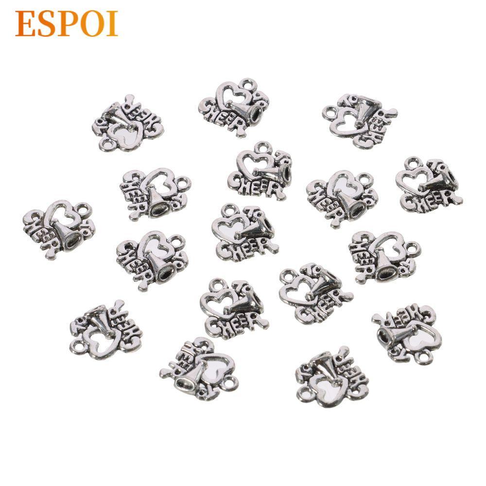 ESPOI 50 ชิ้น Cheer Leading Theme Charms, Sliver 17x16 มม.รูปหัวใจ Cheer Horn Charms ทนทานและทนทาน I