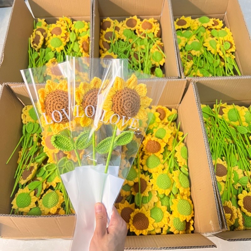 成品向日葵编织手工针织玫瑰毛线花束仿真& 花成品教师节礼物送生日Knitted Yarn Bouquet, Simulated Flowers, Hand Wn Flowers, Finished S