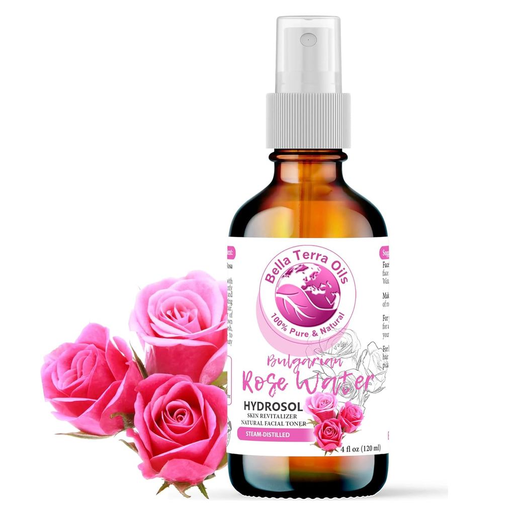 Bella Terra Oils - Natural Rose Water Mist 2oz - Featuring 100% Rose Essence, Bulgeran-source, Eleva