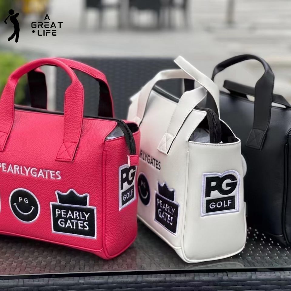 PG Golf Handbag, PEARLYGATES 89 Smile Logo Golf Tote Bag, PU Leather Portable Hand-Carry Pouch, Ligh