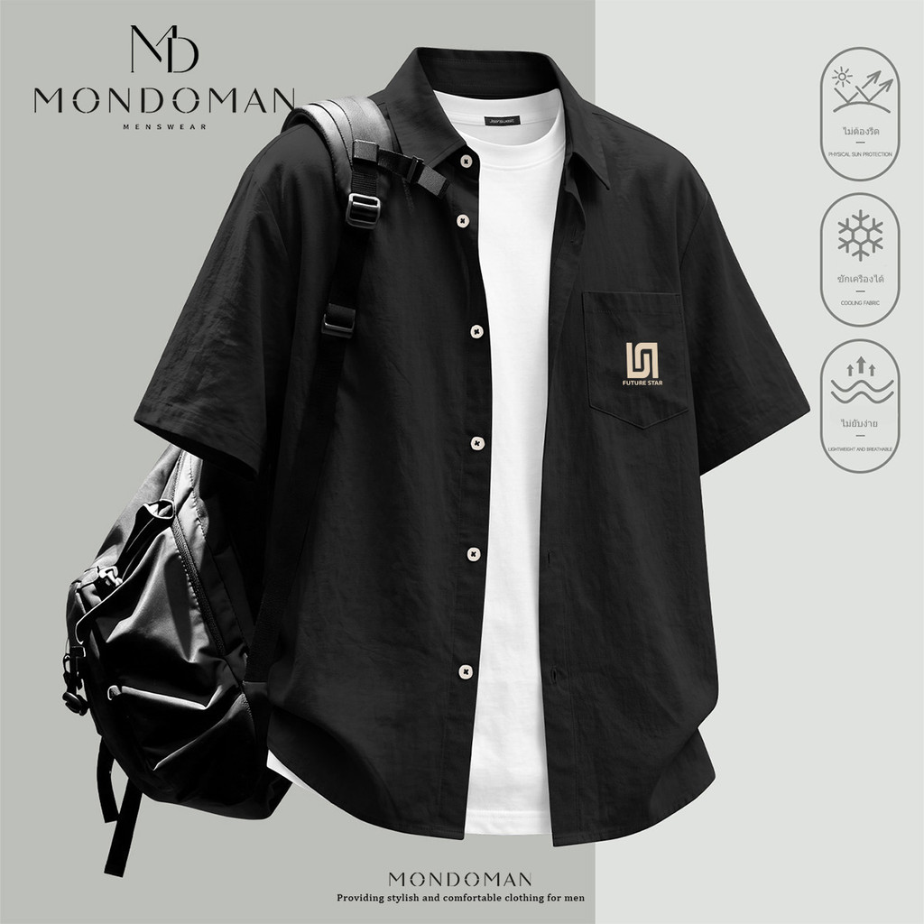 MODOMAN เสื้อเชิ้ตแขนสั้นผู้ชาย ผ้าไหมน้ำแข็ง แห้งเร็ว ระบายเหงื่อดี ระบายอากาศ ใส่สบาย คอปก Shirt (BSXDXCS)