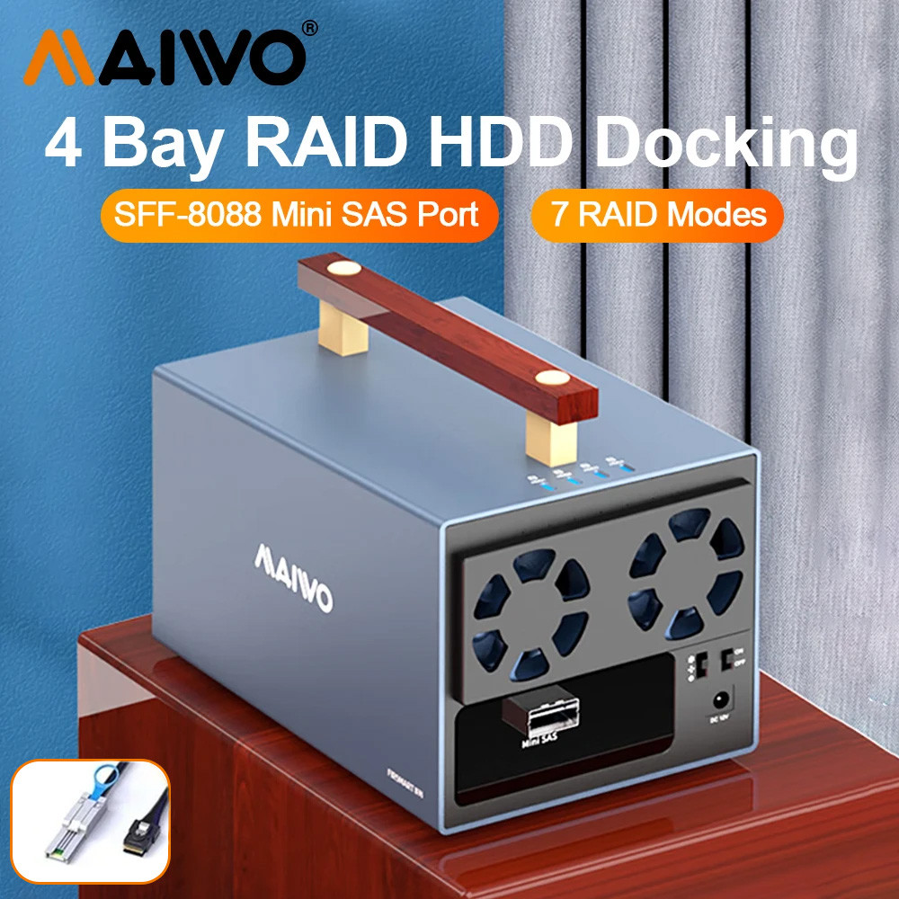 MAIWO 4-Bay Mini SAS SFF-8088 RAID 3.5 "HDD Enclosure สถานีเชื่อมต่อภายนอก