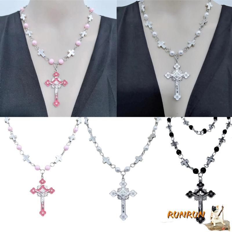 RUNN Handmade Pearls ลูกปัดสร้อยคอลูกประคํา Cross จี้สร้อยคอคาทอลิกism