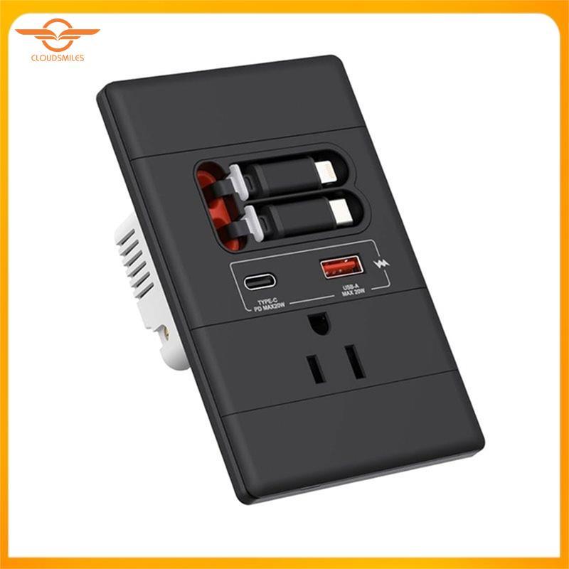 [CloudsMiles.th] USB-C Wall Outlet พร้อม USB-C/USB-A Lightening Cable Support, GaN PD20W, Tamper-Res