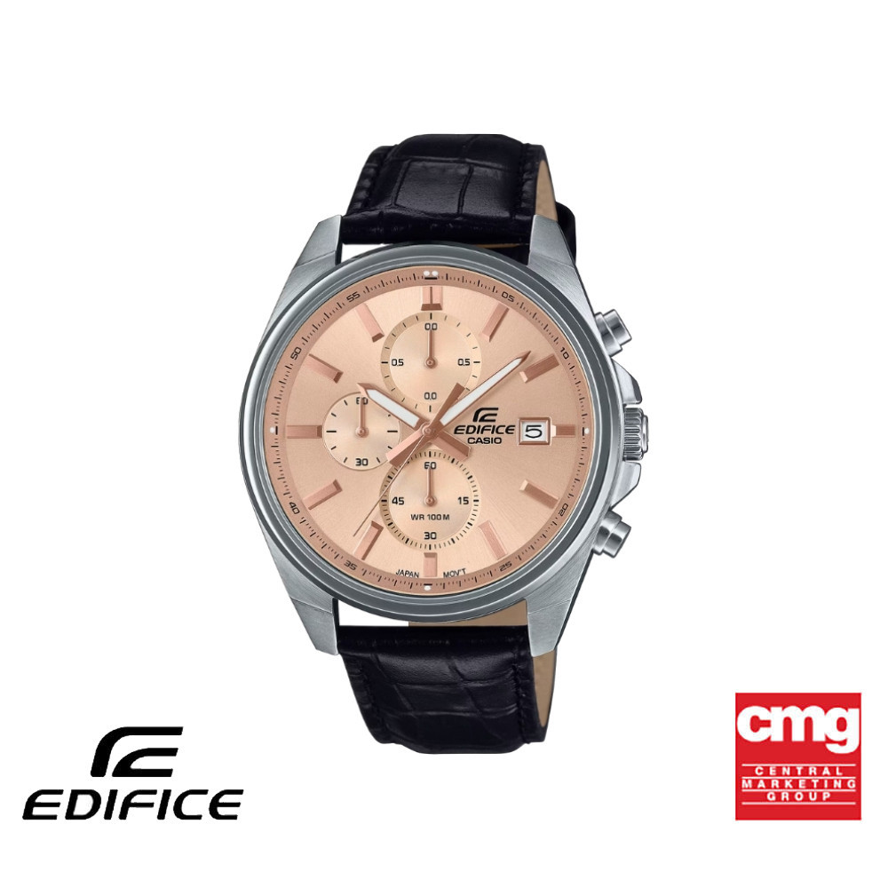 CASIO นาฬิกาข้อมือผู้ชาย EDIFICE รุ่น EFV-610EL-5AUDF สายหนังแท้ สีส้มอ่อน