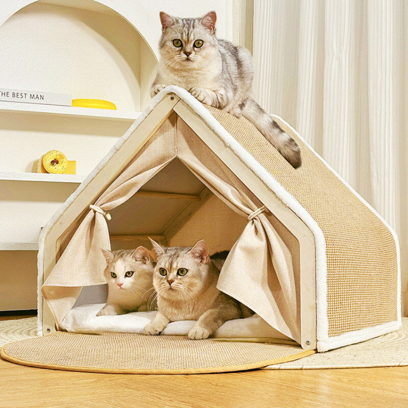 Cat Nest Four Seasons Universal Cat Villa Cat House SeClosed Cat Scratch Board ไม่มีรังแค Sisal Cat 