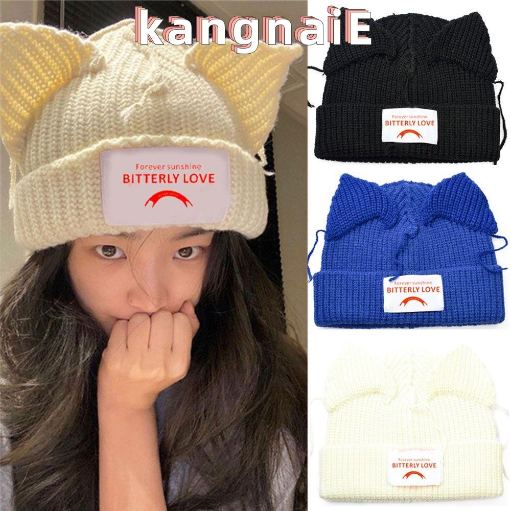 KANGNAI หมวกถัก Warm Cat Ear Patch Piglet ถัก