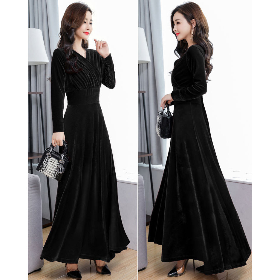 ชุดกำมะหยี่สีทองยาว แขนยาว พอดีตัว เหมาะสำหรับฤดูใบไม้ร่วงและฤดูหนาว - รูปที่ 4