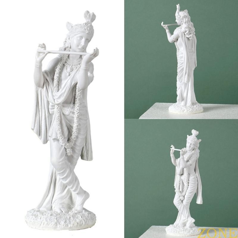 ZONG เรซิ่นสีขาว Krishna รูปปั้น Hin Love God เล่นขลุ่ย Krishna ตุ๊กตาสําหรับบ้านวัดโต๊ะทํางานหนังสื