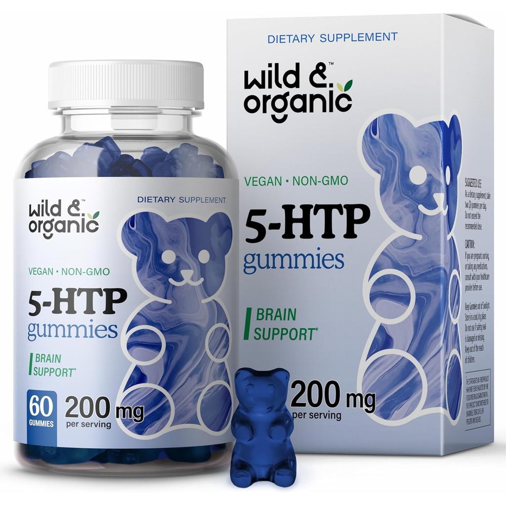 Wild & Organic 5-HTP 200mg Mood Gummies - L-Tiptophan เพื่อผ่อนคลายและสงบธรรมชาติ - อาหารเสริม HTP ก