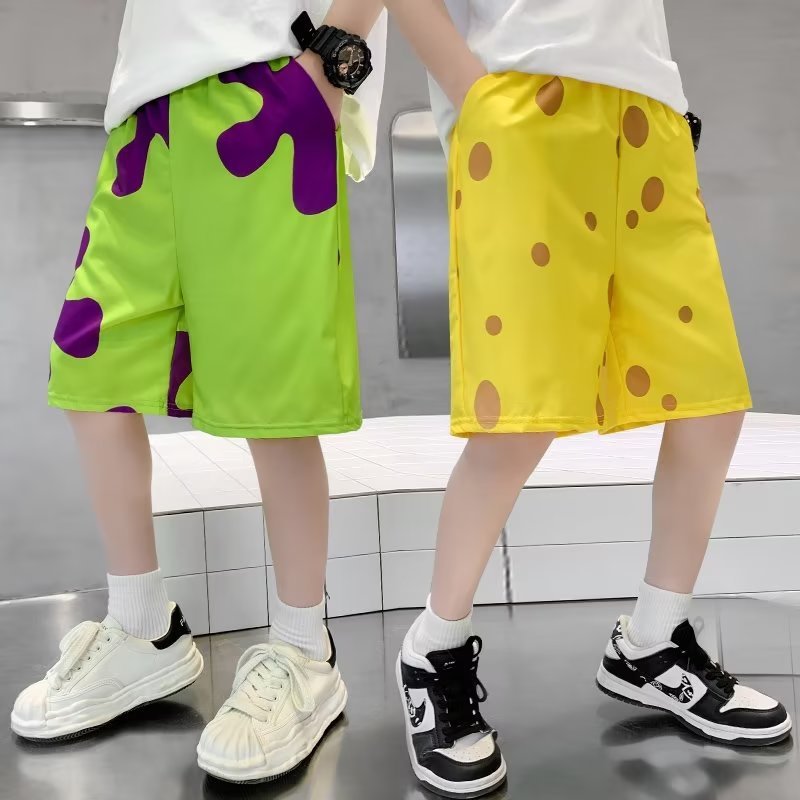 กางเกงขาสั้นpongeBob Patrick Star พิมพ์การ์ตูน แบบ_unisex_สำหรับชายหาด แห้งเร็ว ไซส์ M-5XL