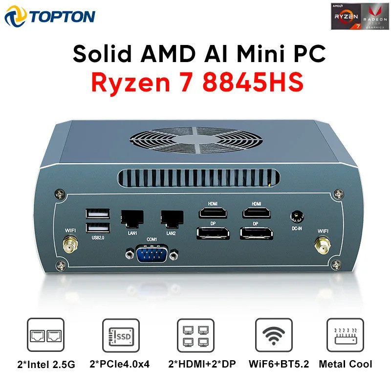 Topton Solid FU03 Mini PC AMD Ryzen 7 8845HS 2*Intel 2.5G LAN 2 * DDR5 2 * NVMe Windows 11 Firewall 