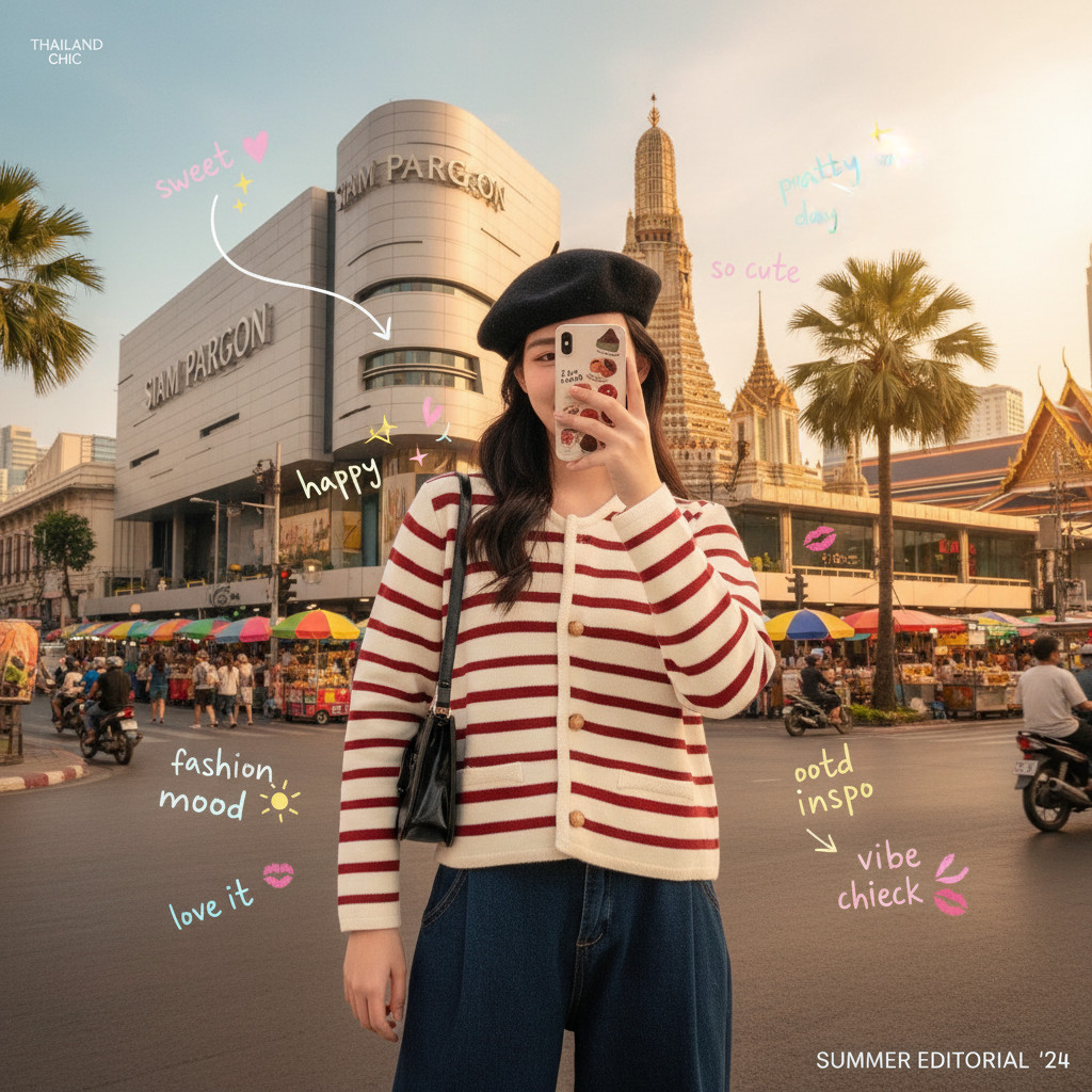 ꕥCatalog Fashionꕥ เสื้อคาร์ดิแกนไหมพรม กระดุมเหล็ก ลายริ้ว 2 สี สไตล์เกาหลี