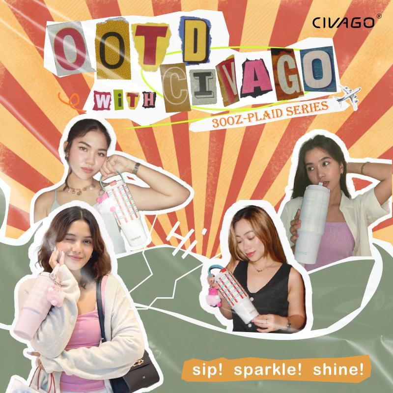 CIVAGO （30oz/900ml）แก้วเก็บความร้อนแบบมีหลอดสำหรับเด็กผู้หญิงแก้วมีความจุขนาดใหญ่ สเตนเลส แก้วน้ำเย็