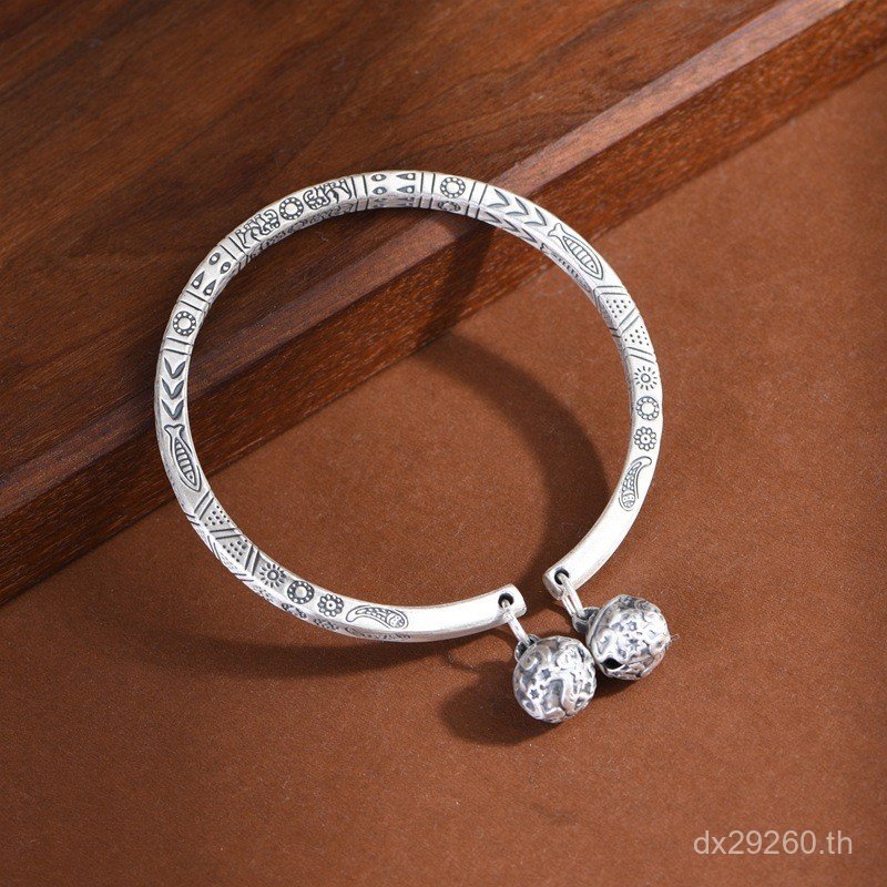 Solid Retro เงินสเตอร์ลิงเปิด Distressed ผู้หญิงเงินแท้ปลาขนาดเล็กสแควร์ 999 Golden Deer King Lucky 