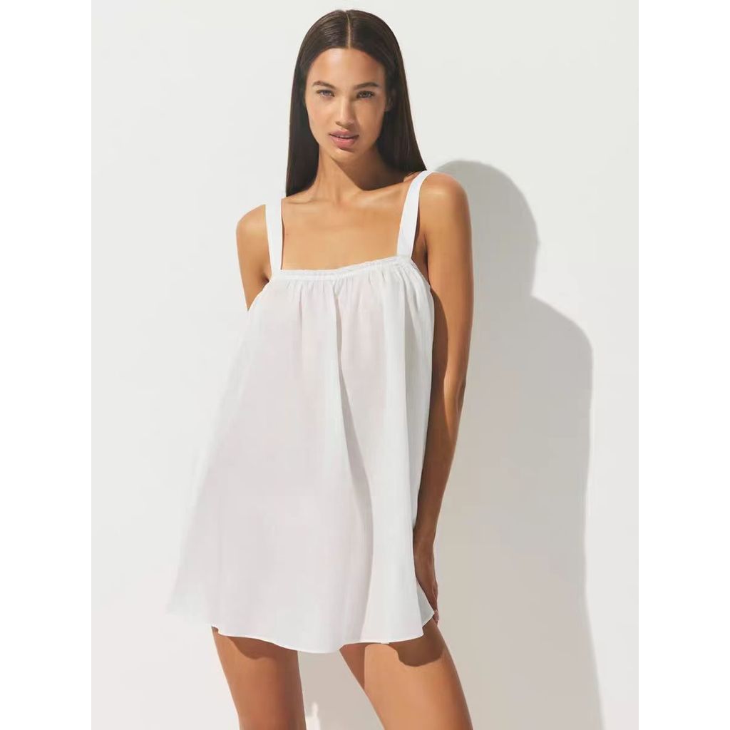 SKIMS新品COTTON VOILE MINI DRESS田园风棉质吊带连衣裙