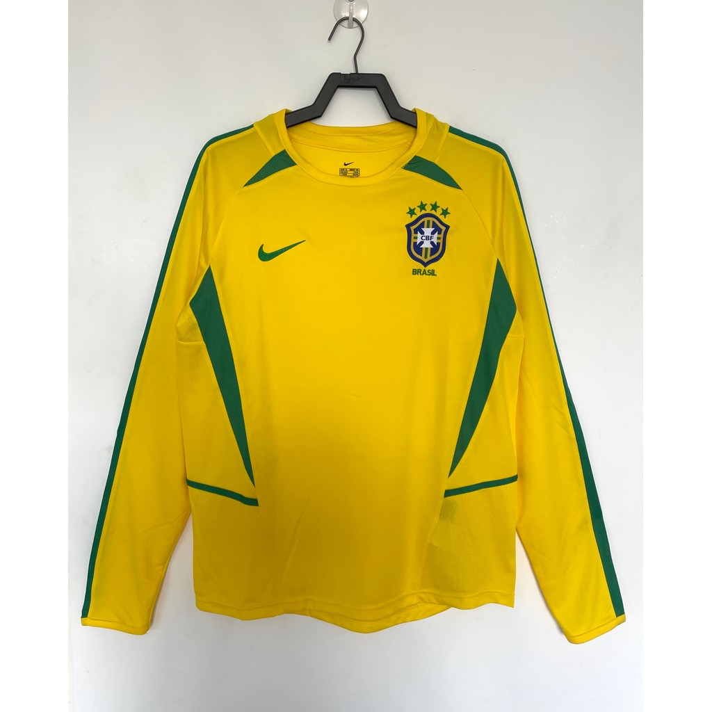 2002 Brazil Home Long Sleeve/Sports Top/เสื้อยืดฟุตบอล/Quick-Drying Top