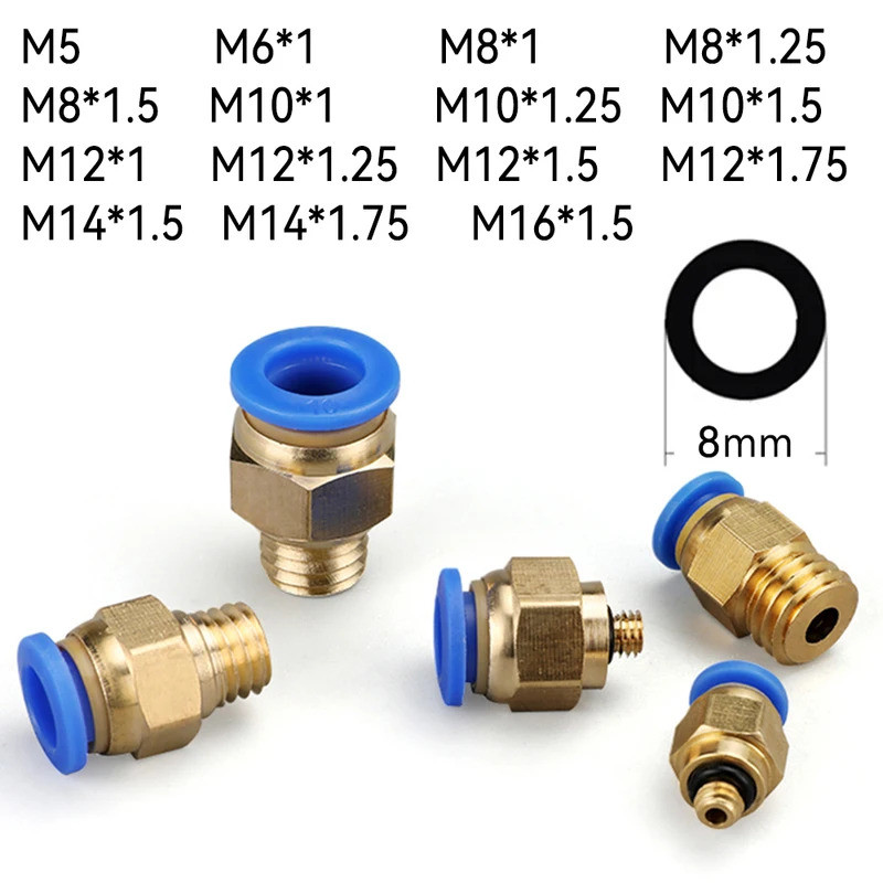 8 มม.PU Air ท่อนิวเมติก Quick Connector เมตริก M ด้าย M81.25 M101 M101.25 M101.5 M121 M121.75 Fittin