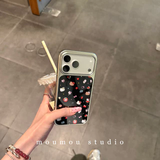 Huiwanju ความรู้สึกระดับพรีเมียม ins แมวพื้นหลังสีดําเหมาะสําหรับเคสโทรศัพท์มือถือ iPhone17ProMax เคสป้องกันป้องกันการหล่น 16Pro/15
