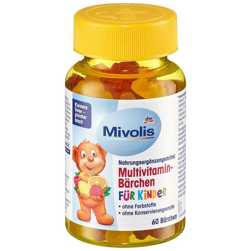 เยอรมันนําเข้า DM Multivitamin Gummy Bear Mivolis สารสกัดจากผลไม้ธรรมชาติอาหารเสริมแคลเซียมสําหรับเด