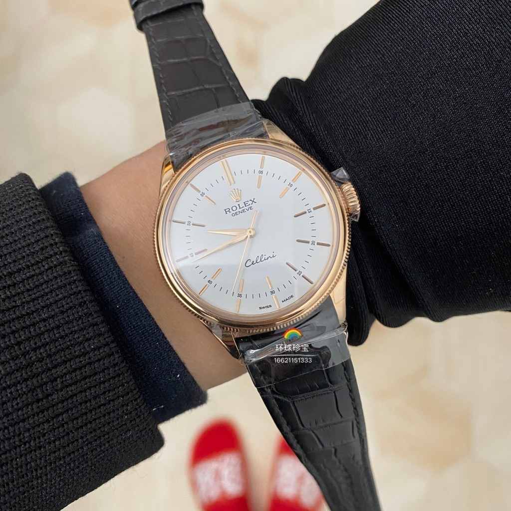 Rolex rotx Cellini Rose Gold 39mm นาฬิกาผู้ชาย 50505 หน้าดํา/หน้าขาว