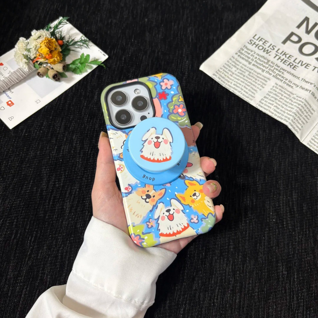 Happy Puppy รูปแบบ 17pro กรณีสีน้ําตาลเหมาะสําหรับ iPhone 11 12promax 12 13 14 15 pro max กรณีปกหลัง 14promax 15pro 16 Pro max 17promax ปลอก