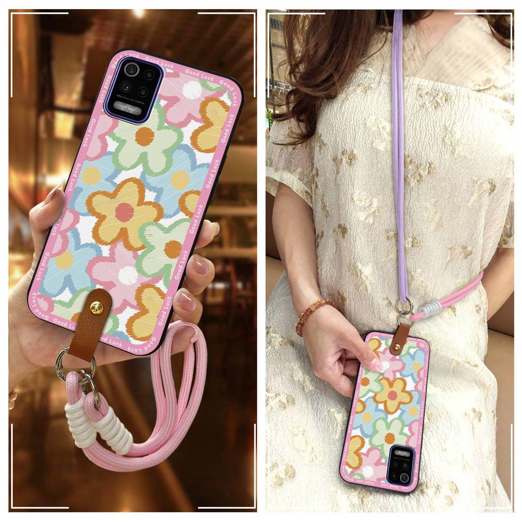 สร้อยคอออกแบบแฟชั่นเคสโทรศัพท์สําหรับ LG K52/Q52/K62/K62 + Lanyard การ์ตูน Crossbody Full wrap กันน้