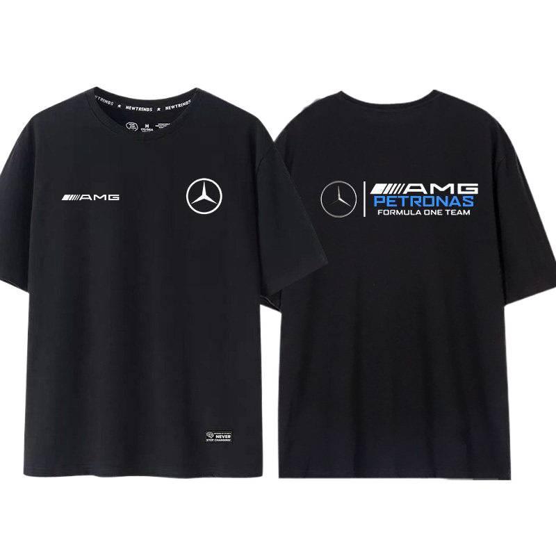 【 เสื้อยืด】เสอ ื้ ดำเสื้อยืดผ้าฝ้าย 100% AMG Mercedes Team Clothing เหมาะสำหรับผู้ชายและผู้หญิงเสื้อ