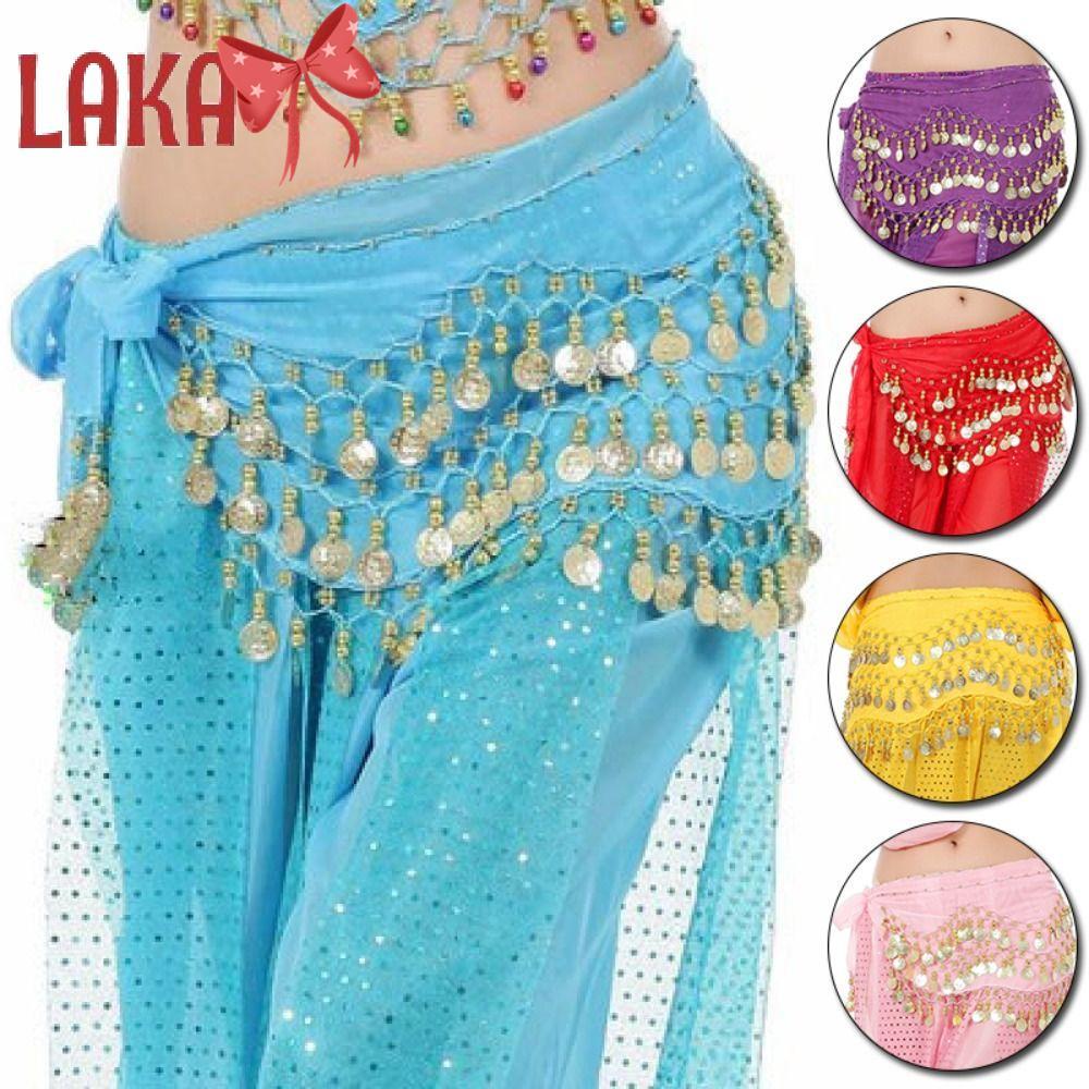 LAKA เข็มขัดเต้นรําหน้าท้องผู้หญิงเลื่อมพู่โซ่เอว