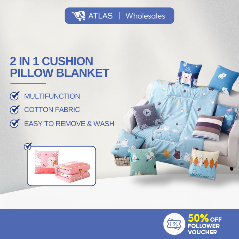 ATLAS 2in1 หมอนอิงผ้าห่มหมอนผ้าห่มพับได้รถท่องเที่ยวแบบพกพาผ้านวมเตียง Selimut Tebal & Bantal 头
