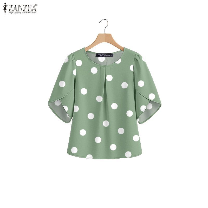 ZANZEA เสื้อลายจุดดอกไม้สำหรับผู้หญิง สไตล์เกาหลี พิมพ์ลายแขนยาว เสื้อลำลอง