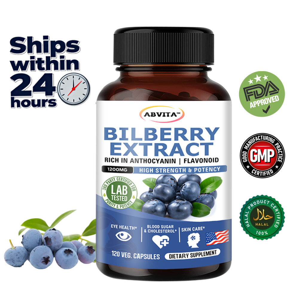 ​ ABVITA สารสกัดบิลเบอร์รี่ 1200 มก. แคปซูลสูงในพืช Anthocyanin & Flavonoid รองรับน้ําตาลในเลือดและระดับ Cholesterol