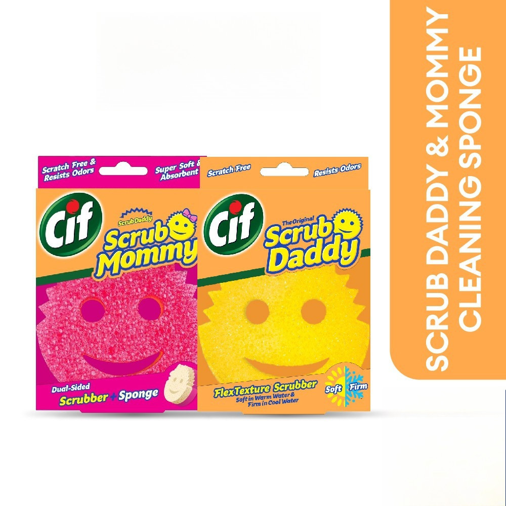 Cif Scrub Mommy & Daddy Scrubber - ฟองน้ําทําความสะอาดห้องครัวอเนกประสงค์ที่ทนต่อกลิ่น