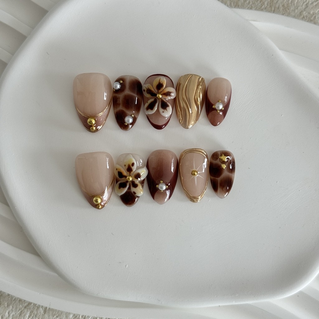 Short Almond Nails Overseas Hot Girl Amber Hand-Carved Handmade 1029