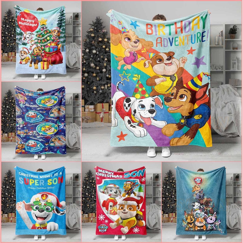ผ้าห่มลายการ์ตูน Paw Patrol แบบ.Flannel สำหรับเด็ก นุ่มสบาย อบอุ่น พิเศษสำหรับวันหยุดและของขวัญครอบค
