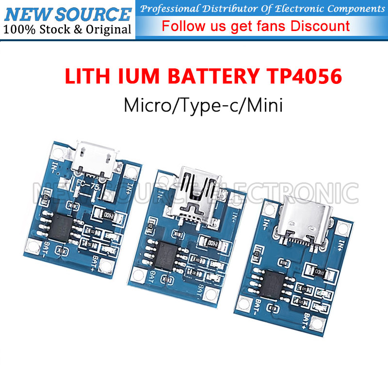 [10-50 ชิ้น] TP4056 บอร์ดชาร์จแบตเตอรี่ลิเธียม 1A Type-c/Micro/Mini พร้อมการป้องกันฟังก์ชั่นคู่แหล่ง