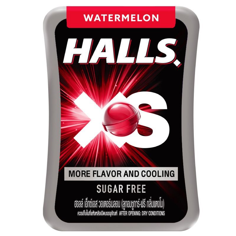 ฮอลล์เอ็กซ์เอสลูกอมชูการ์ฟรีกลิ่นแตงโม 12ก Halls XS Watermelon Flavored Sugar Free Candy 12g [8850338009839 ]
