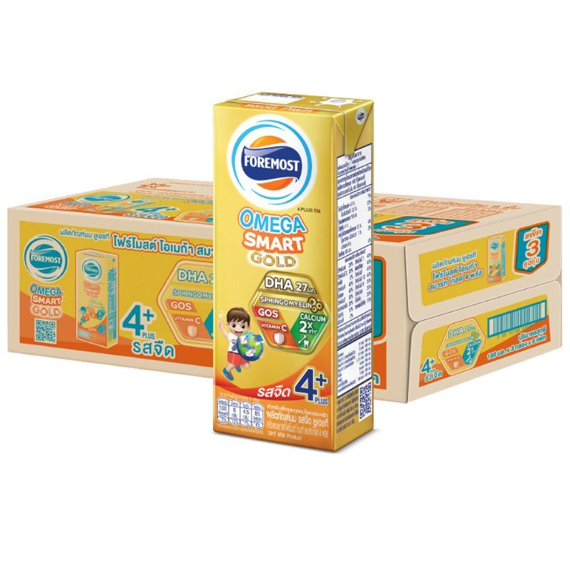 โฟร์โมสต์นมยูเอชทีโอเมก้าโกลด์4พลัสรสจืด180มล.แพค 24pcs. ForemostUHT Milk Gold 180X24 [หมายเลขบาร์โค้ด 8850188904094 ]