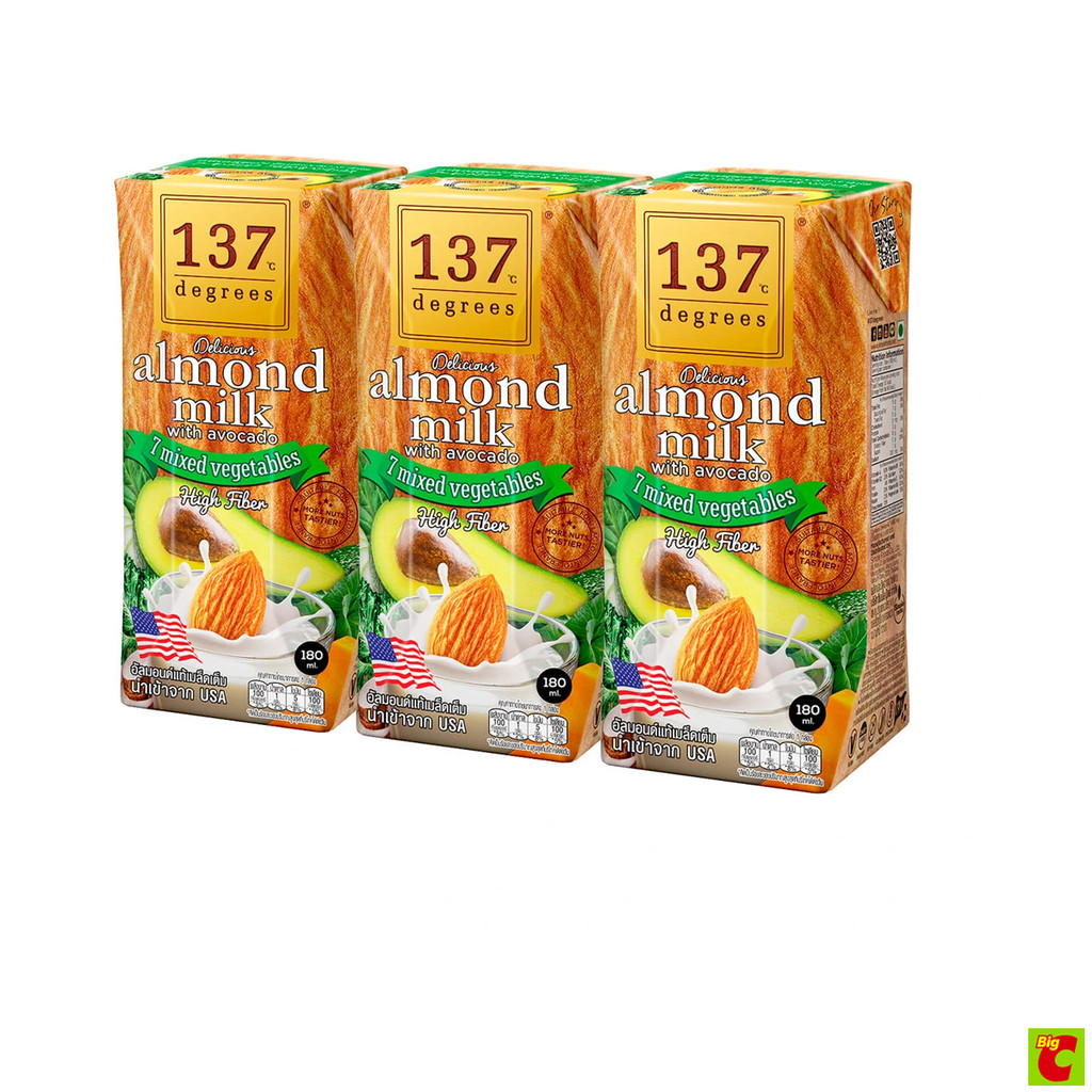 137 ดีกรี นมอัลมอนด์ สูตรอโวคาโด ผสมผักรวม 180 มล. x 3 ชิ้น