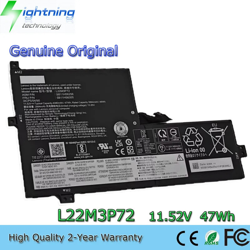 L22M3P72 L22B3P72 L22C3P72 L22D3P72 L22L3P72 11.52V 47Whแบตเตอรี่สําหรับLenovo Yoga Gen 4 82VK 82VK 
