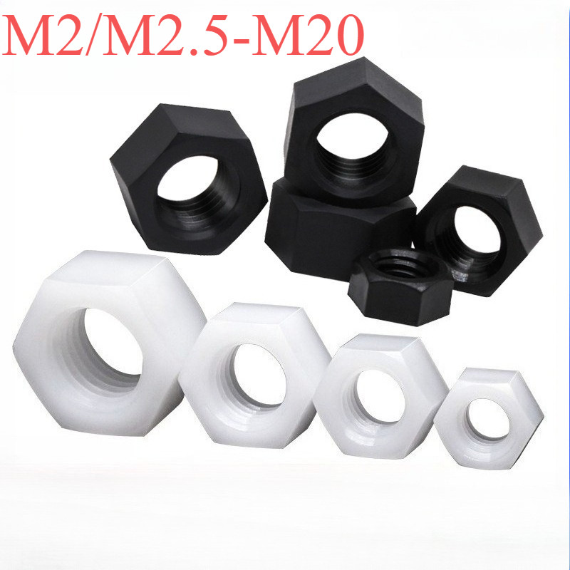 Nylon Hex Nut Nut Black/White/Transparent Nylon Hex Nut M2/M2.5-M20 [YI]