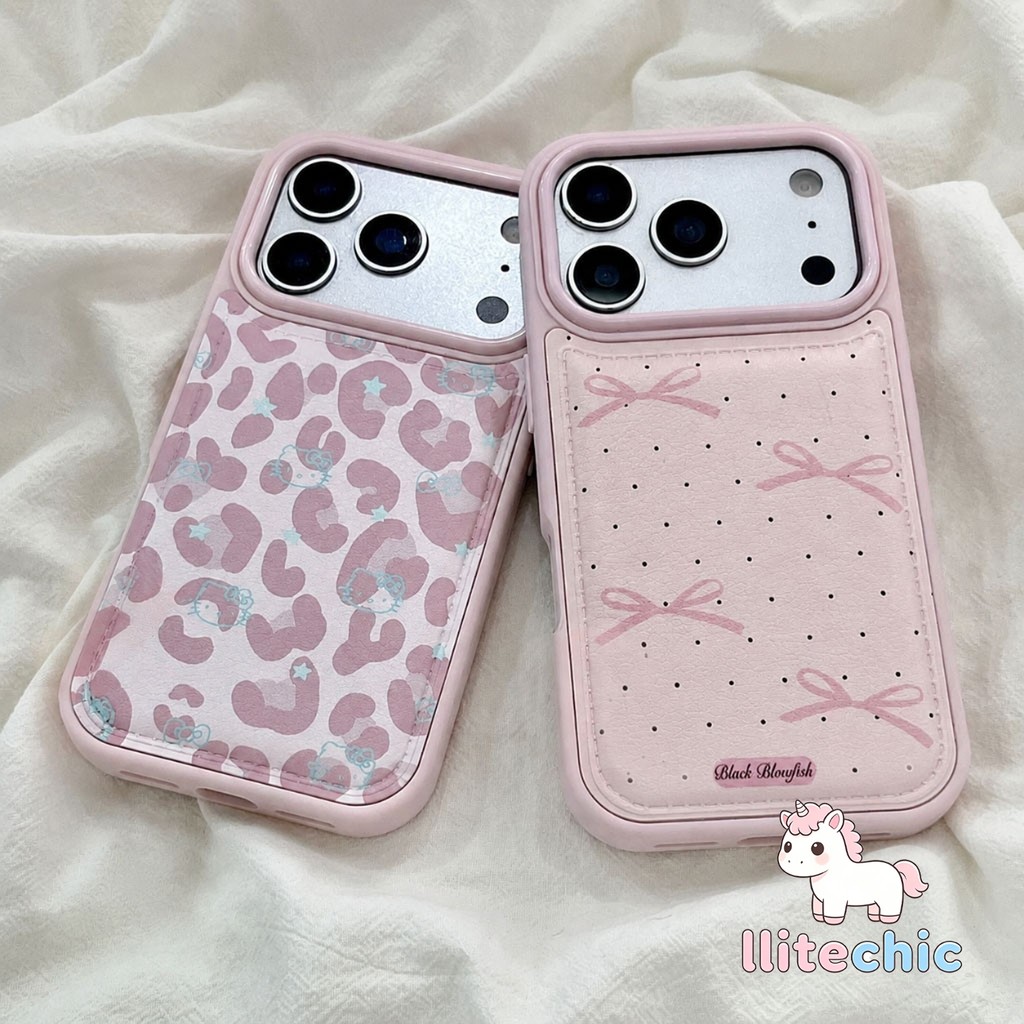 เคสหนังลายจุด ลายเสือดาวง สำหรับ iPhone 17 14 16 Plus 12 Pro 13 X/Xr/Xs/Xs Max 15 Pro Max 11 เรียบง่าย สีชมพู สไตล์ไอจี