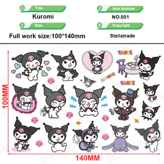 Sanrio Kuromi การ์ตูนน่ารัก UV DTF สติ๊กเกอร์กันน้ํา Transfer Decal พร้อมพื้นผิวคริสตัล