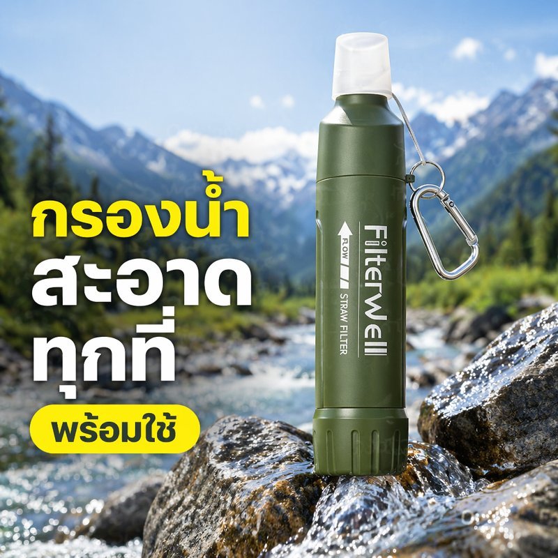 หลอดกรองน้ำพกพา กรองน้ำดื่มกลางแจ้ง เมมเบรน 0 01 ไมครอน ต่อขวด 28 30 มม เดินป่า แคมป์