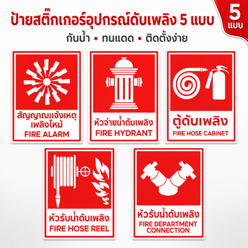 ป้ายสัญลักษณ์ถังดับเพลิง สติกเกอร์เครื่องดับเพลิง มาตรฐานสากลคมชัด PVC 3M พรีเมี่ยมเกรดกันน้ำ ทนทาน
