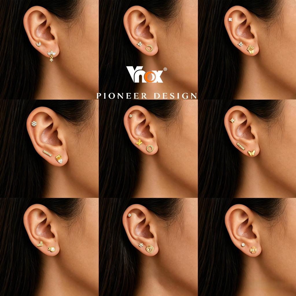 Vnox ต่างหูผู้หญิงทองต่างหู Hikaw Dainty Zircon สกรูกลับเจาะต่างหู Non Tarnish เครื่องประดับน่ารักของขวัญสําหรับสาว
