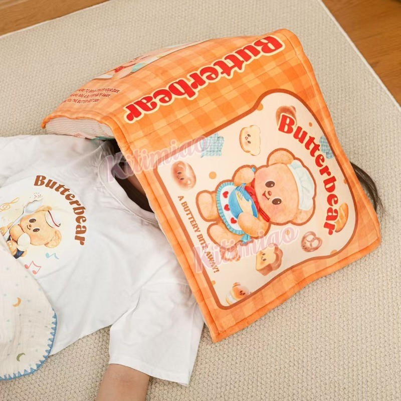 Kitimiao Butterbear Shanghai Pop-Up ของเล่นตุ๊กตาของขวัญ | หมอนอิงหนังสือขนมปังน่ารัก จี้กระจกพับมินิ ยางรัดผมคุกกี้