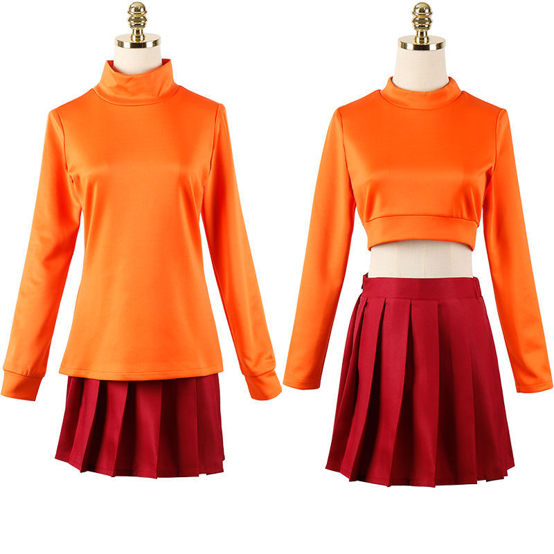 [จัดส่งด่วน] Scooby-Doo Velma cos เครื่องแต่งกายฮาโลวีนตัวละครเครื่องแต่งกายประสิทธิภาพ Scooby-Doo V