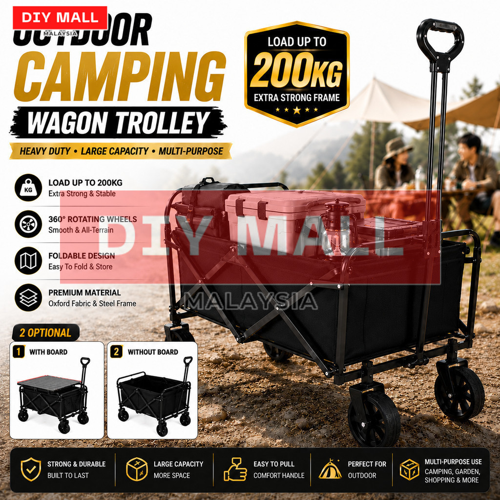 DIYMALL Camping Trolley Wagon รถเข็นพับได้ Camping Wagon ชุดโต๊ะรถเข็นกลางแจ้งพับ