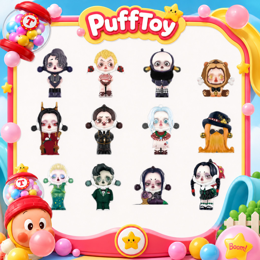 POPMART SKULLPANDA Adams Family Series ฟิกเกอร์ของเล่นกล่องปริศนา